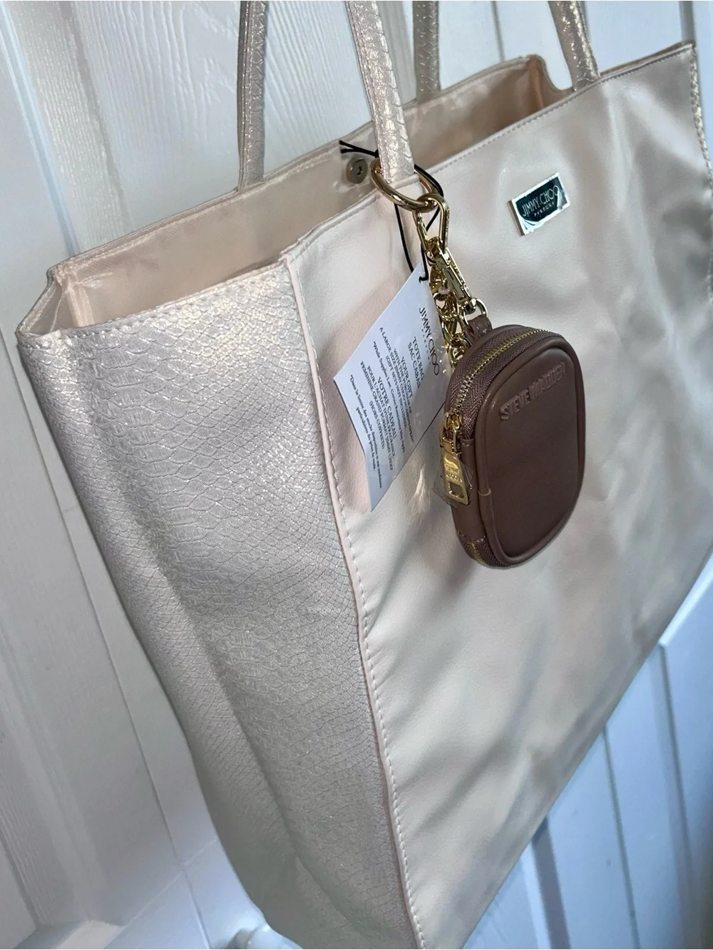 NWT Jimmy Choo White and Irredescant Tote AND Steve Madden Mini Bag Bundle - Picture 2 of 16